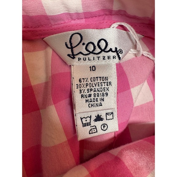 Lilly Pulitzer Pink White Gingham Wrap Skirt Ric Rac Trim Cottage Preppy Pocket - Picture 6 of 8